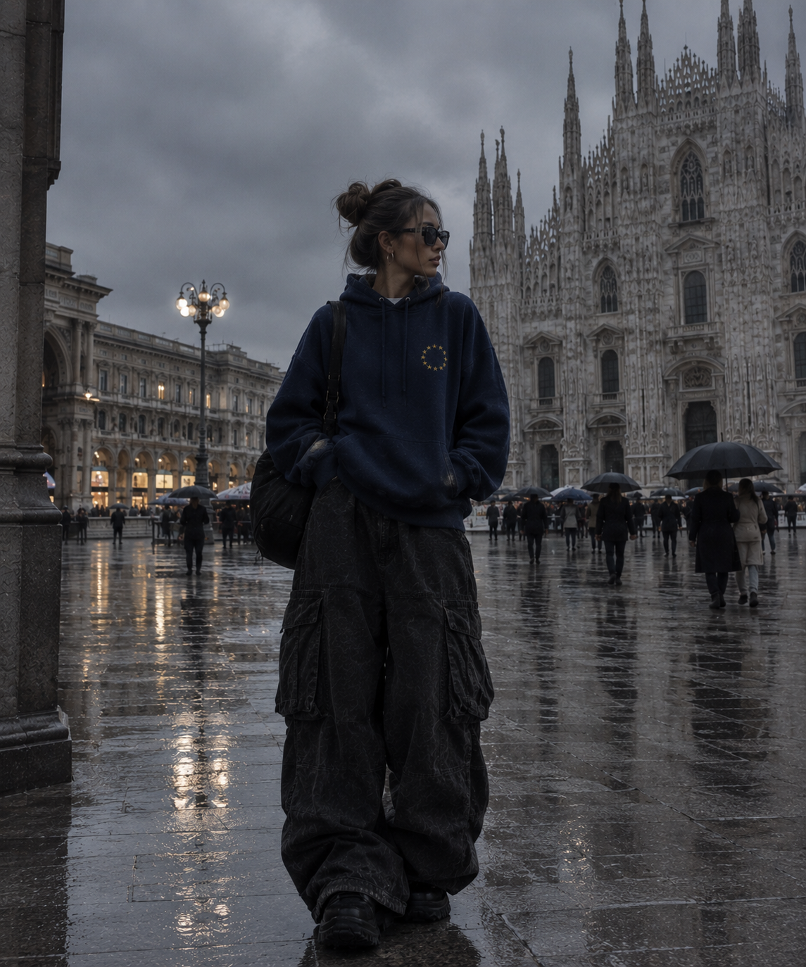 Front of the EU HOOD in front of the Duomo, Milan